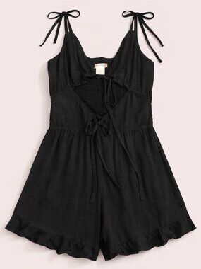 NWT Black Lace Tie Spaghetti Strap Romper